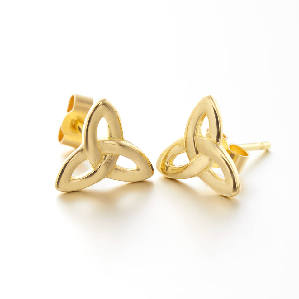Pair of 18ct Eryri Welsh gold 10mm Trinity Knot stud earrings on post backings