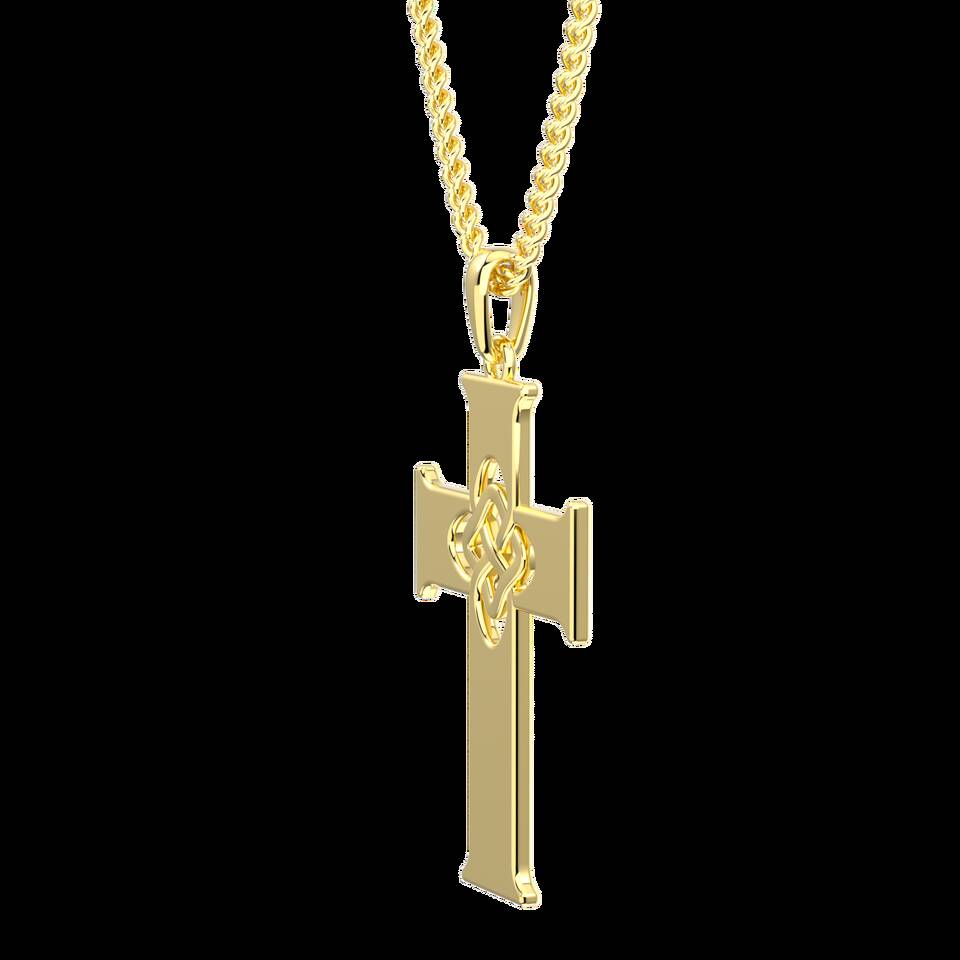 Side profile of the 100% Welsh gold Celtic cross pendant showing the depth and polished gold finish.