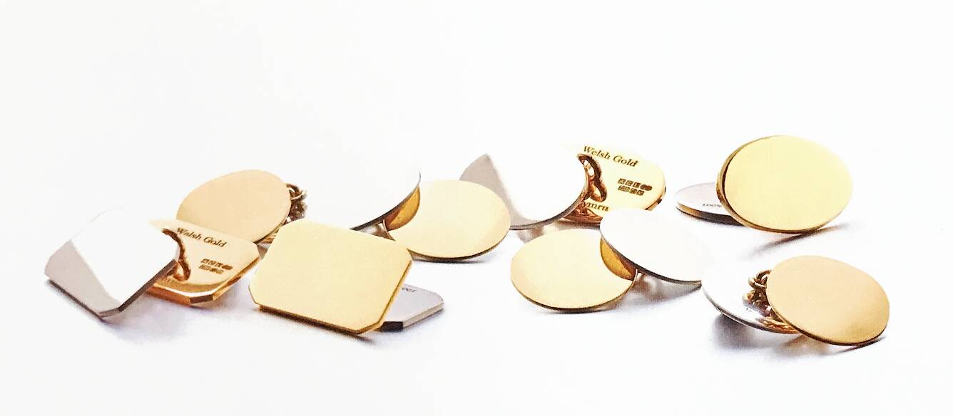 A group of pairs of cufflinks in oval, disc and rectangle shapes shown plain for bespoke engraving