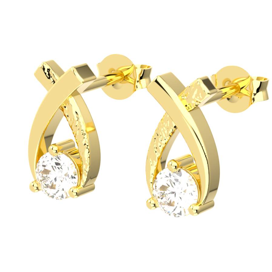 18ct Eryri Welsh gold crossover stud earrings with hand-hammered texture and lab-grown solitaire diamonds