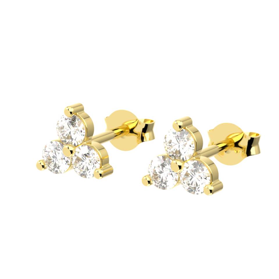 Pair of 18ct Eryri Welsh gold Eternal Trefoil three-stone stud earrings