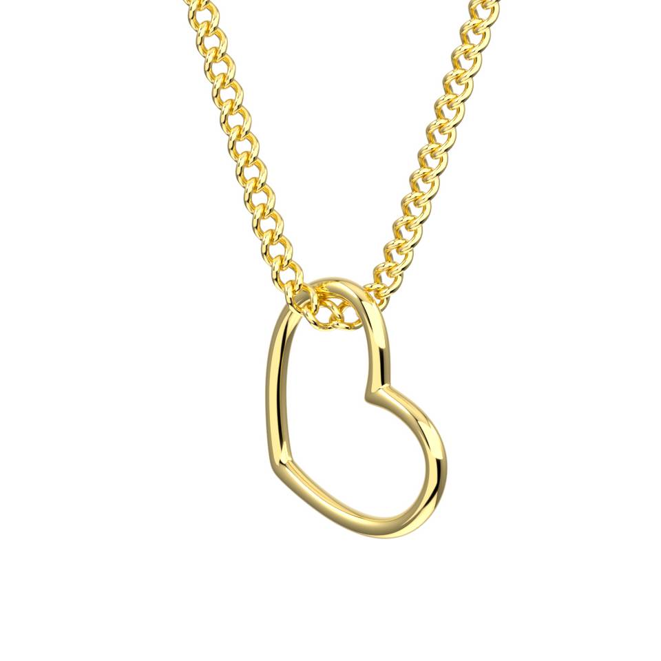 18ct Eryri Welsh gold open heart pendant on a gold curb chain