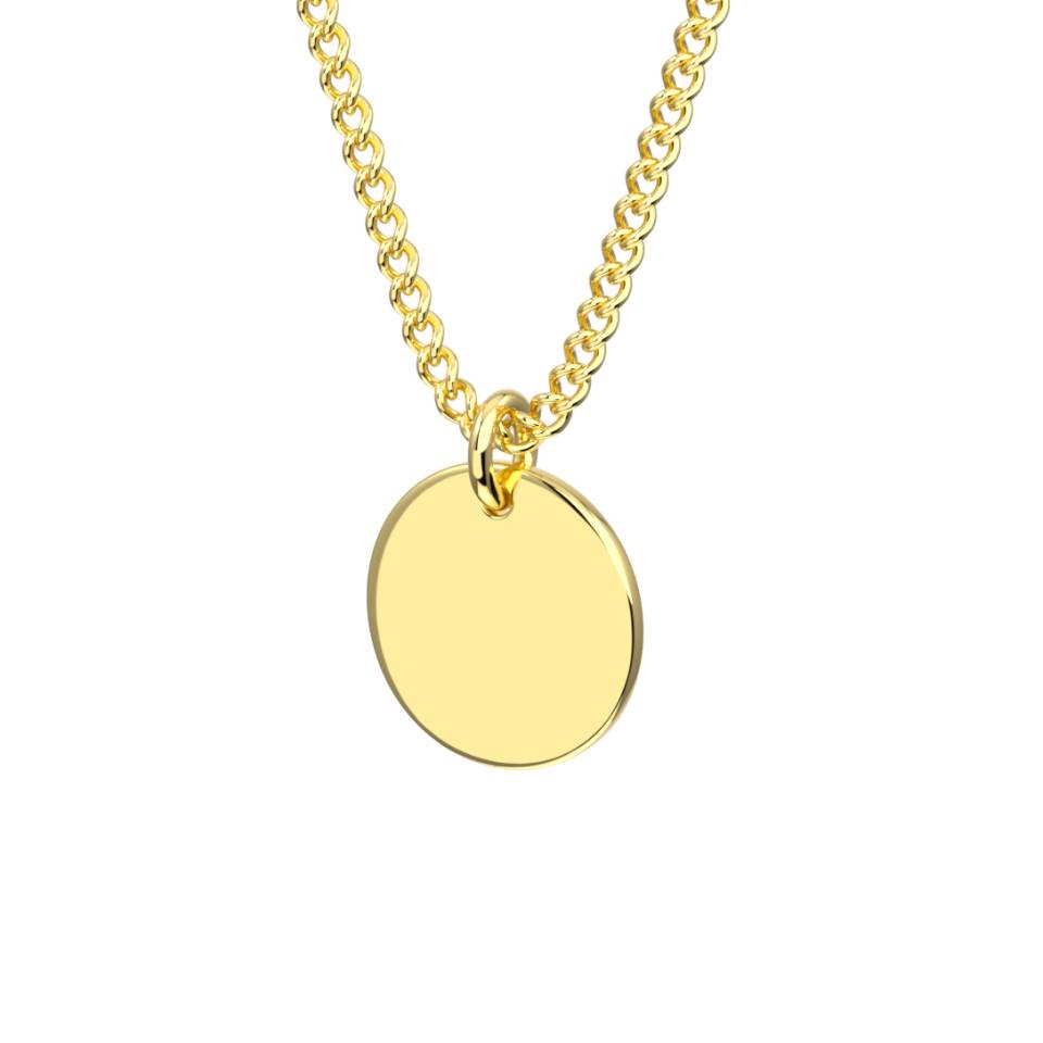 18ct Eryri Welsh gold 10mm small disc pendant on a gold curb chain