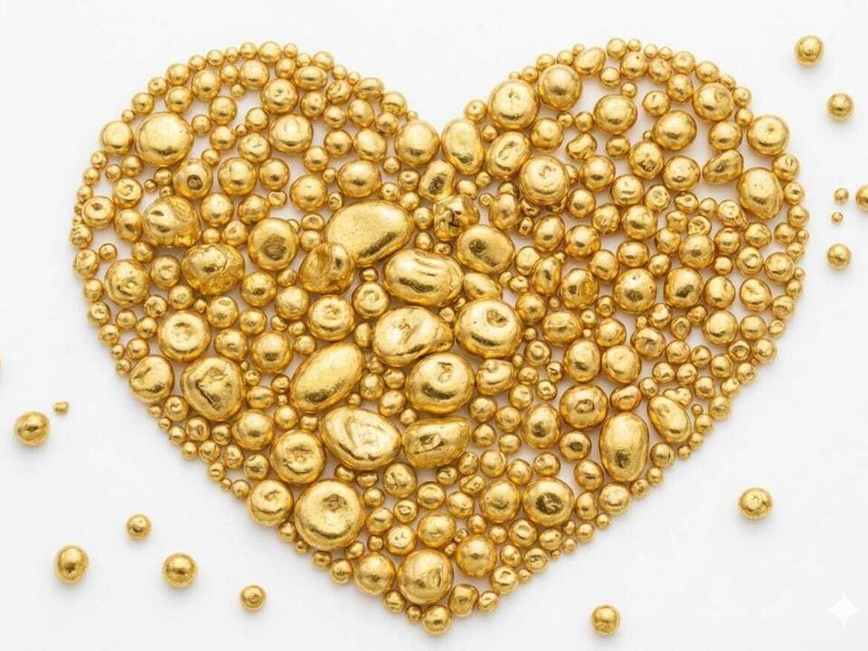 Nuggets of Gold arranged in a heart shape