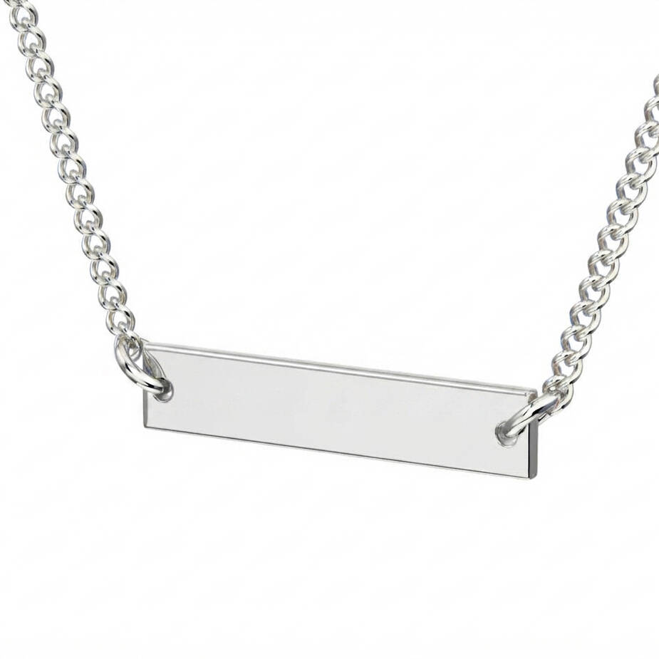 Handmade 5% Welsh silver horizontal bar pendant suspended on a sterling silver chain