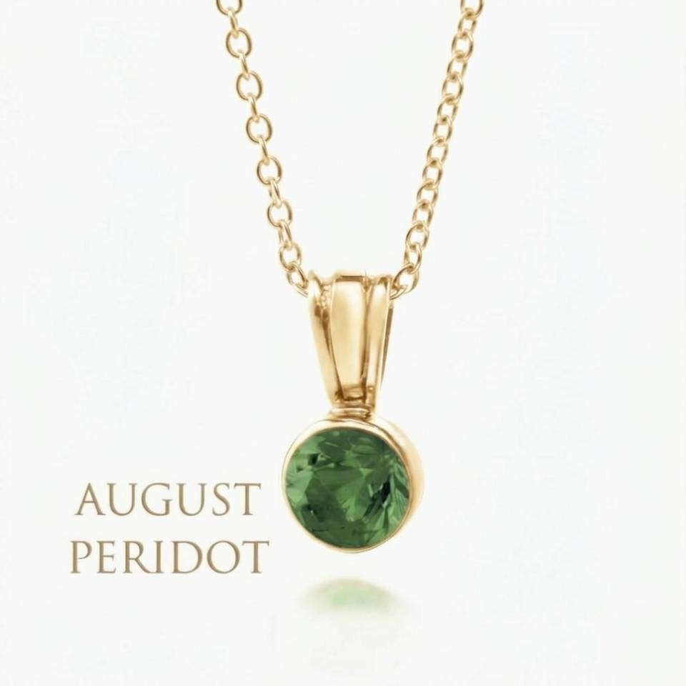 18ct Eryri Welsh gold bezel pendant featuring a natural August peridot gemstone on an 18inch gold chain