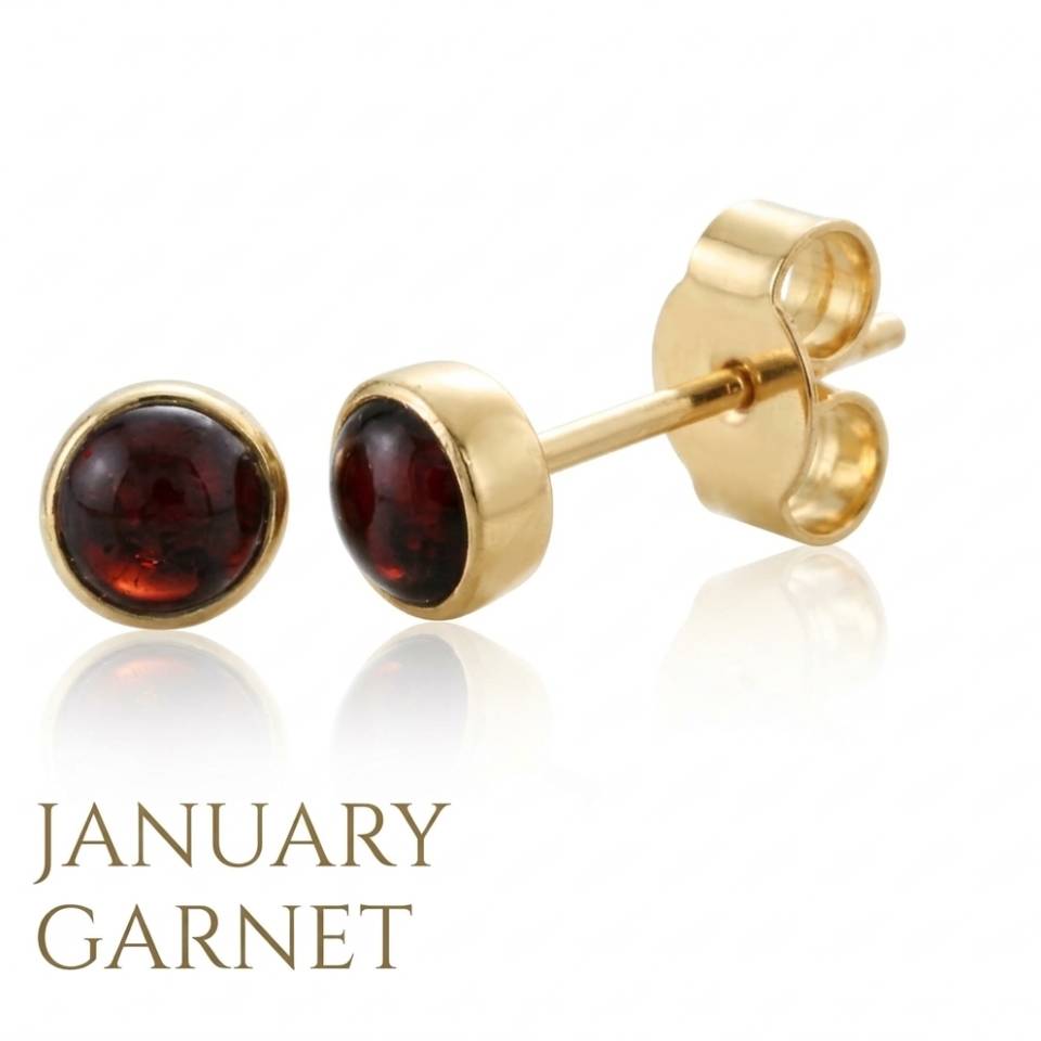 January Garnet Eryri Welsh gold earrings