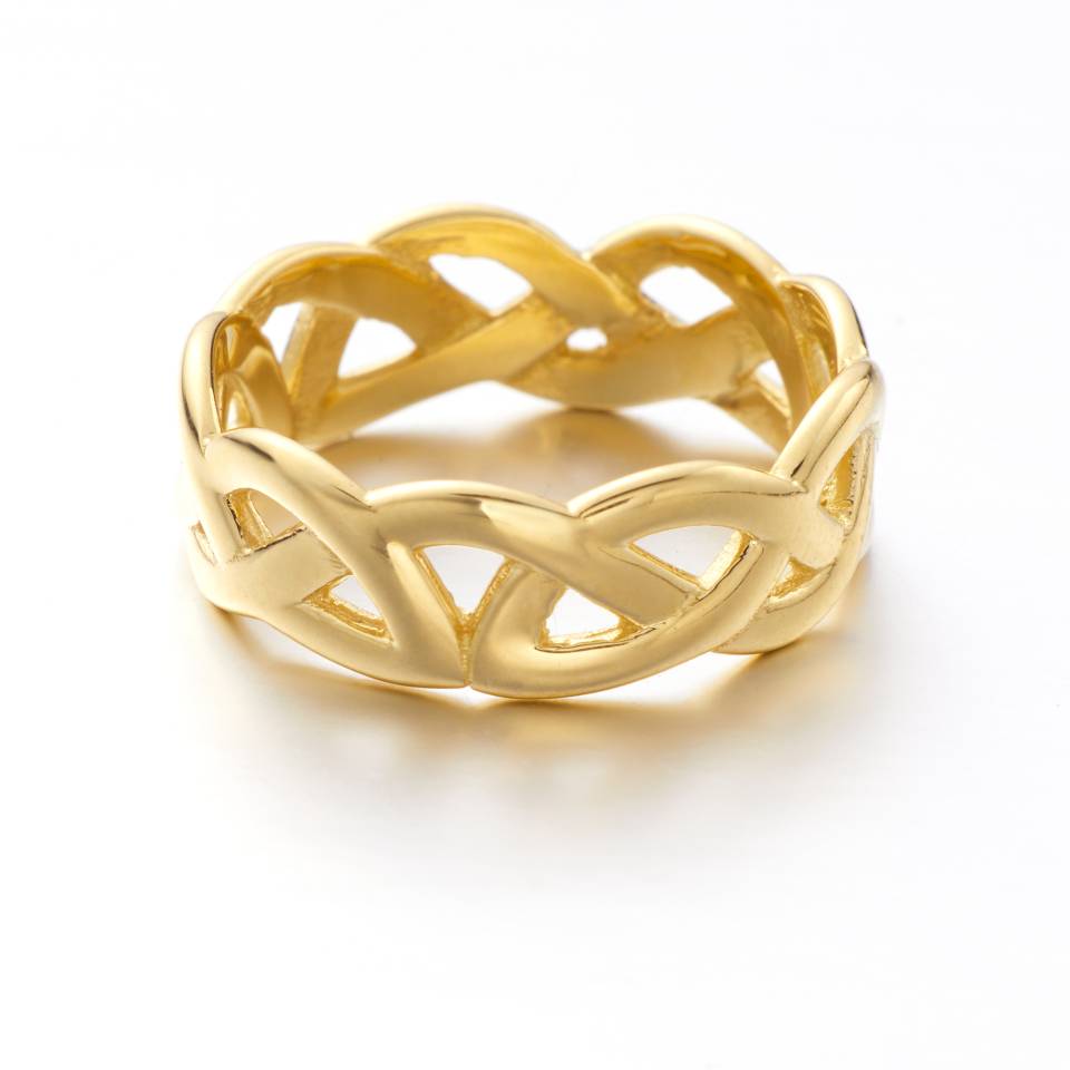 18ct Eryri Welsh gold 7mm wide openwork Celtic knot ring