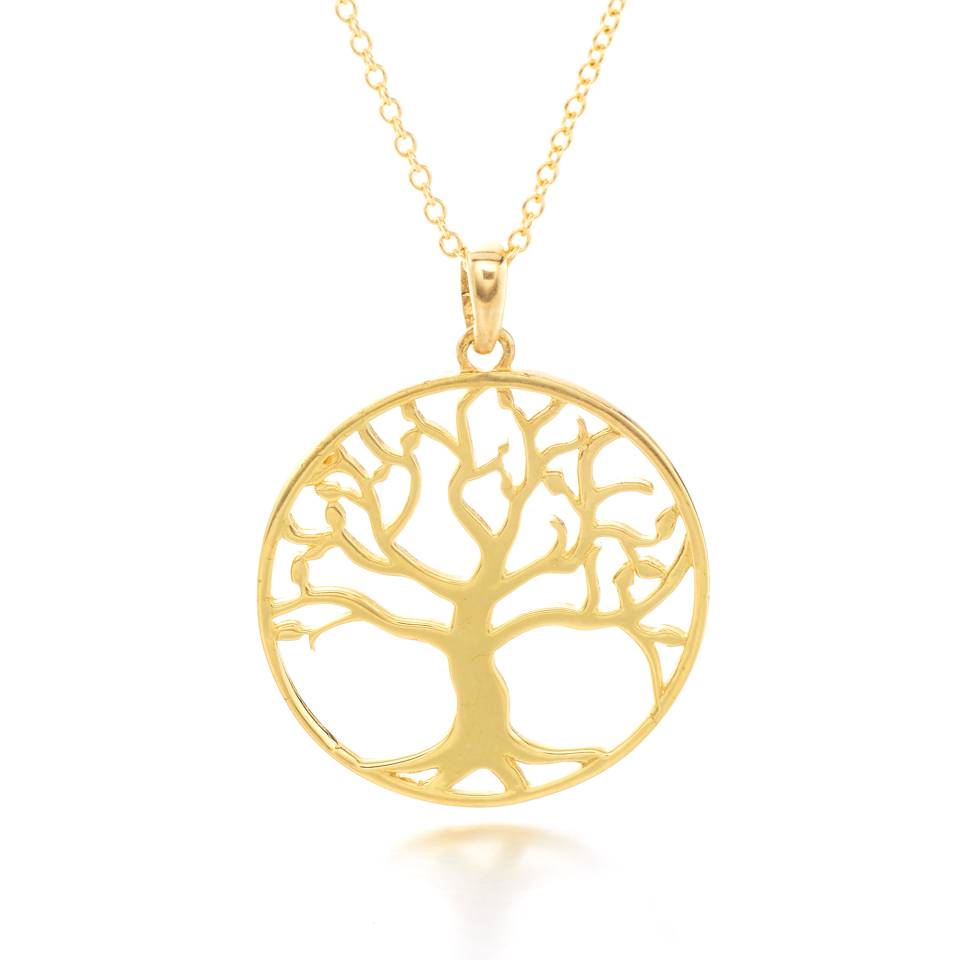 Handcrafted 18ct Eryri Welsh gold Tree of Life disc pendant on an 18-inch gold trace chain